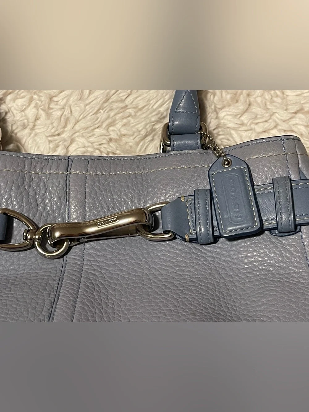 Vtg Y2K Coach Hamptons Light Blue Leather Satchel Toggle Clasp Tote Bag F10688
